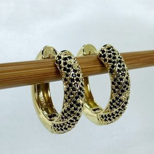 Brinco Argola Média Cravejada Preta